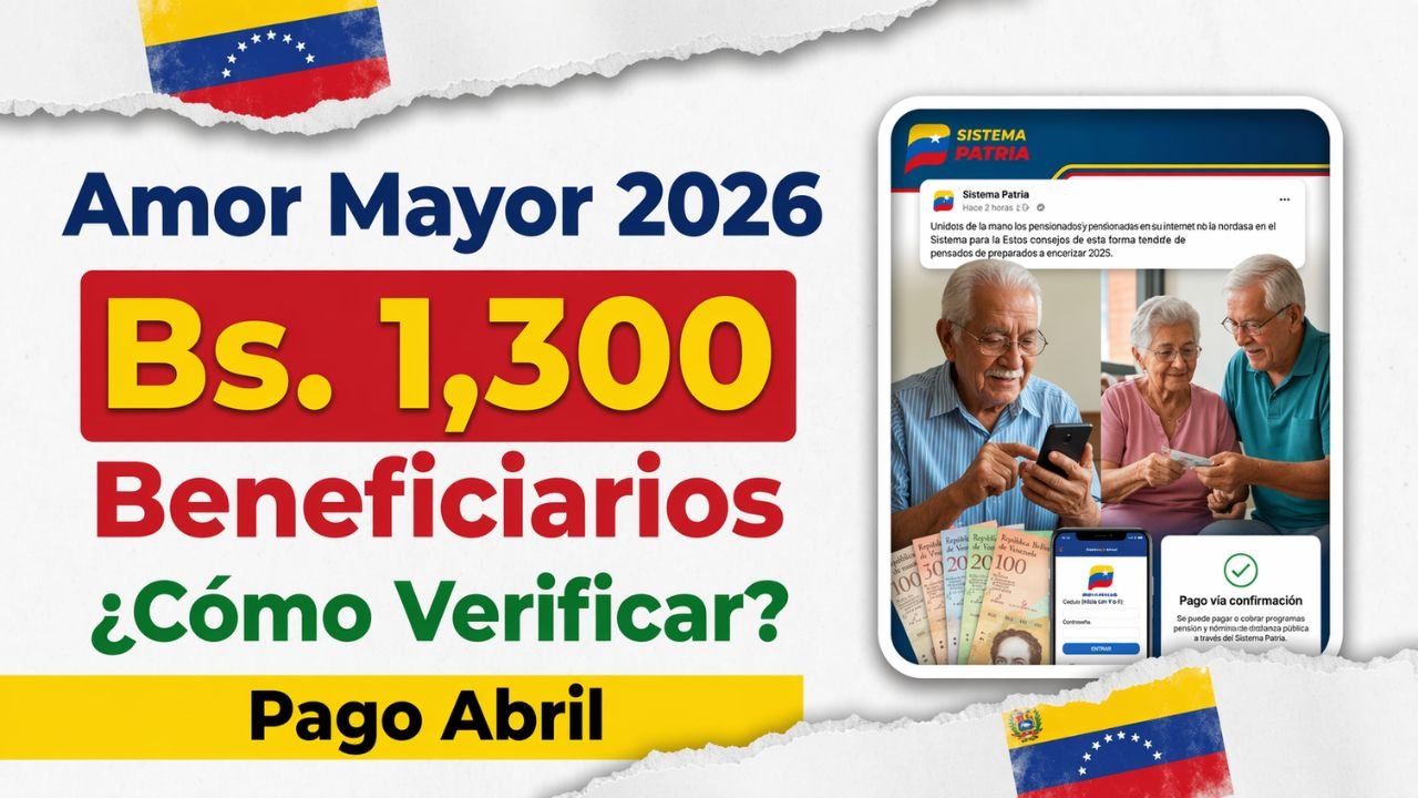 Pensión Amor Mayor abril 2026: Bs. 1,300, quiénes son beneficiarios y cómo verificar el depósito en el sistema Patria