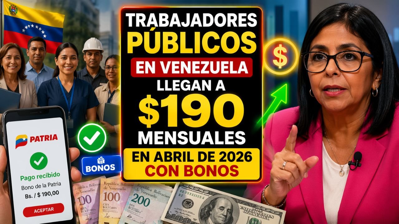 Trabajadores públicos en Venezuela llegan a $190 mensuales en abril de 2026 con bonos